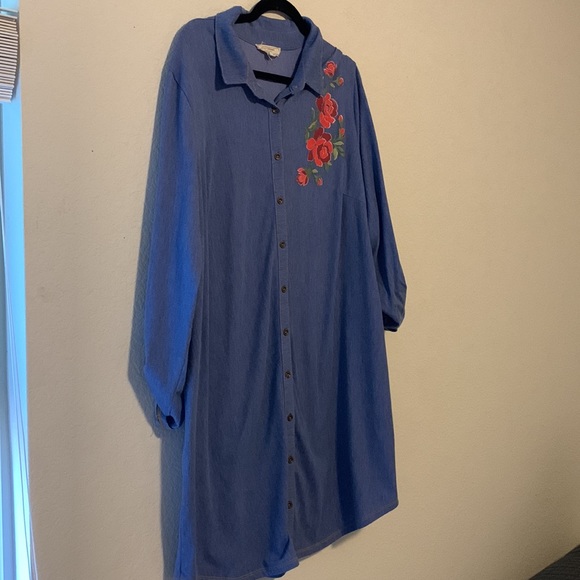 No comment Jean floral button up knee synch dress half sleeve with collar - Picture 4 of 8